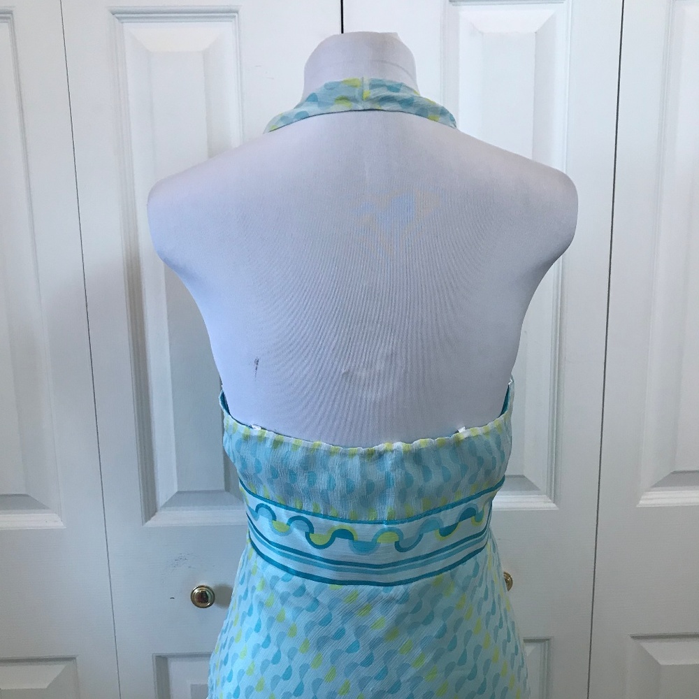 Laundry Shelli Segal Bias Halter Dress Teal Yellow - Picture 6 of 7
